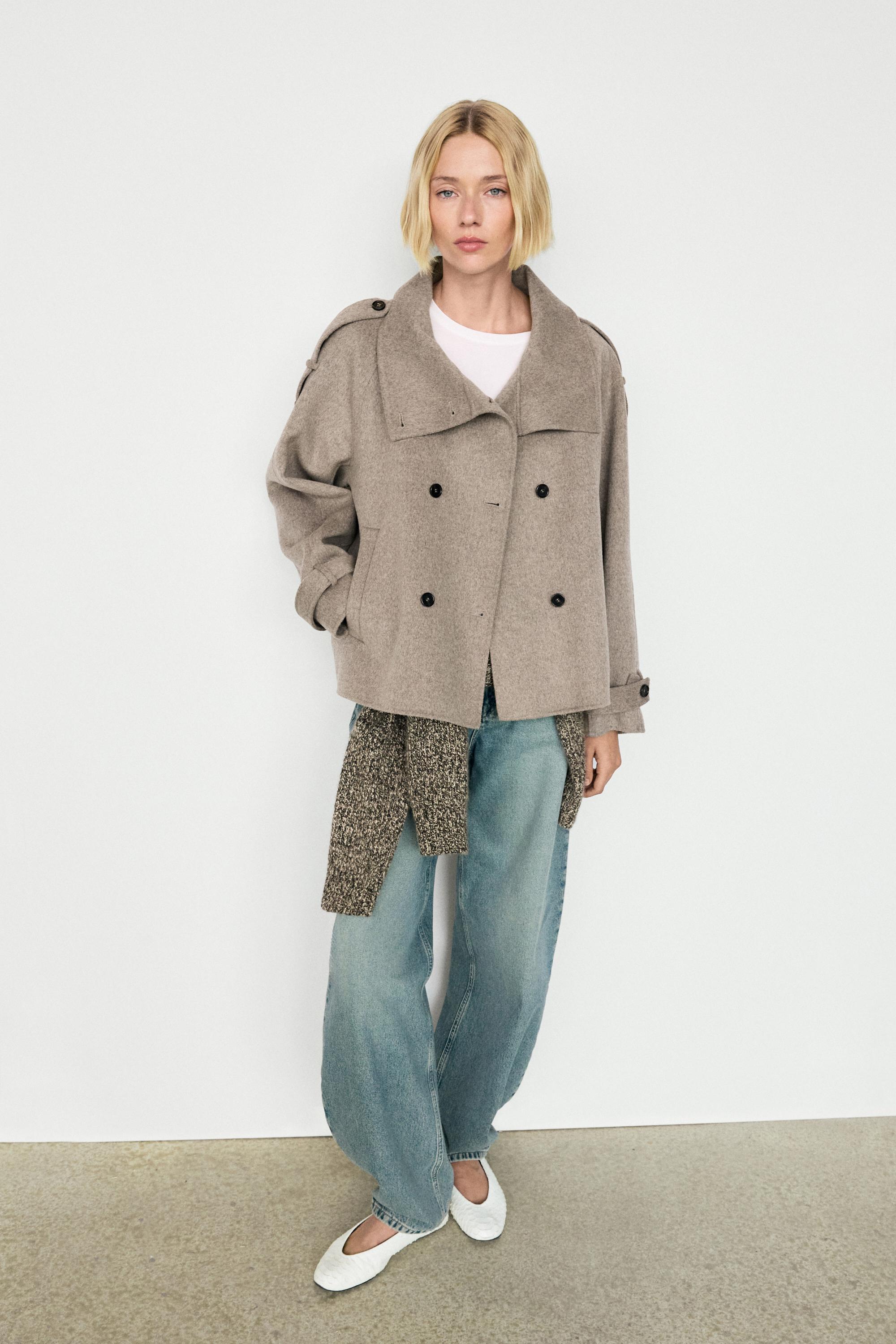 Cropped button detail trench coat